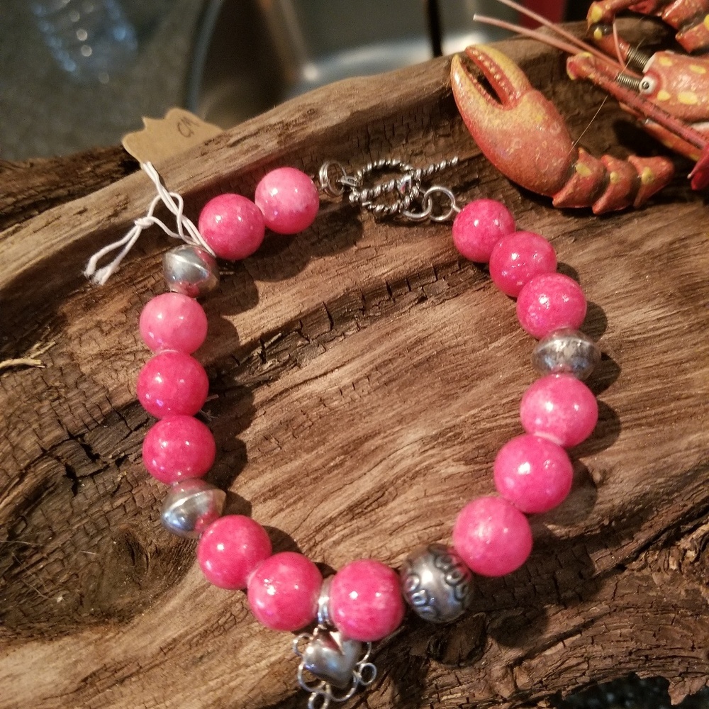 Pink Aventurine Sterling  Silver Bali bead BRACELET. * New*